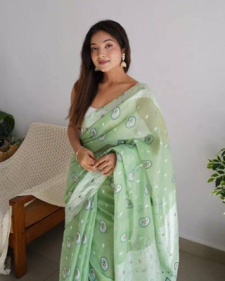 Sarvada Woven Kanjivaram Jacquard, Silk Blend Saree(Light Green)