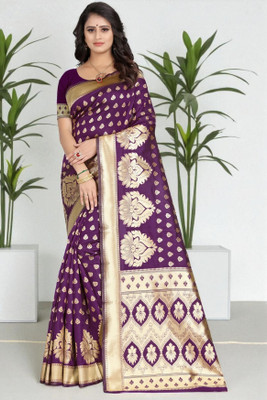 LARYZA Woven, Embellished Banarasi Jacquard Saree(Purple)