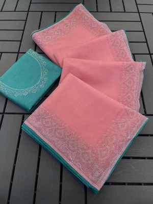 JENNYFEB Embroidered Bollywood Supernet Saree(Pink)