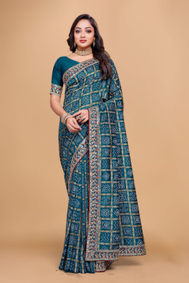 NAKSH CREATION Printed Bandhani Dupion Silk Saree(Multicolor)