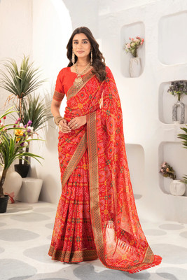 Mugdarra Printed Bandhani Georgette Saree(Red)