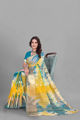 Aarunika LGF Solid/Plain Bollywood Organza Saree(Light Blue)