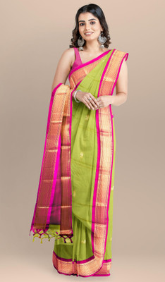Dnyanada Self Design Paithani Cotton Silk Saree(Light Green, Pink)