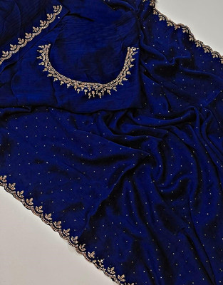 Harbhole Lace Border Self Design Bollywood Georgette Saree(Blue)