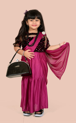 Saanvi Fashion Fab Embellished Bollywood Cotton Blend Saree(Purple)
