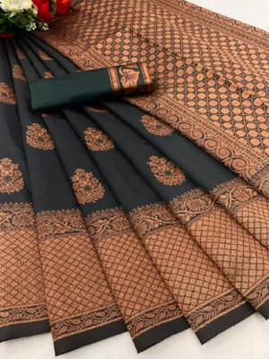 HouseOfCommon Woven Kanjivaram Pure Silk Saree(Black)