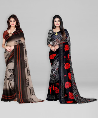 Leelavati Printed Daily Wear Georgette Saree(Pack of 2, Brown, Black)