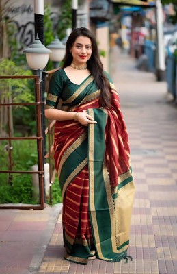 Nirvaan Woven, Printed, Self Design Banarasi Cotton Silk, Jacquard Saree(Maroon)