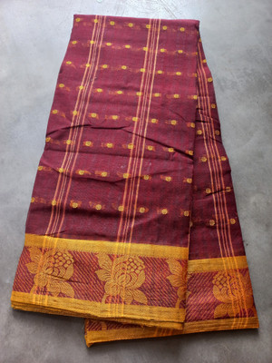 Maasaree Self Design Tant Pure Cotton Saree(Maroon)