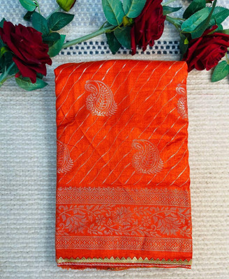 Pallu Patola Embroidered, Hand Painted Bollywood Raw Silk Saree(Orange)