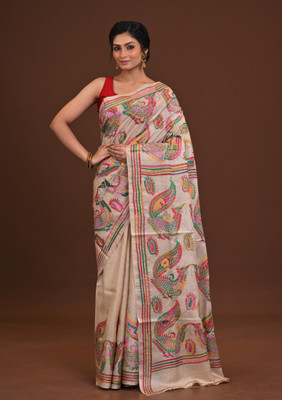 Ramshyam Collection Printed Kantha Pure Silk Saree(Multicolor)