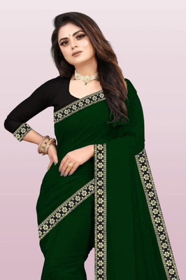 Jevlan Self Design Bollywood Georgette Saree(Dark Green)