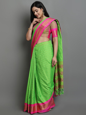 valida Striped Dharmavaram Cotton Silk Saree(Light Green)