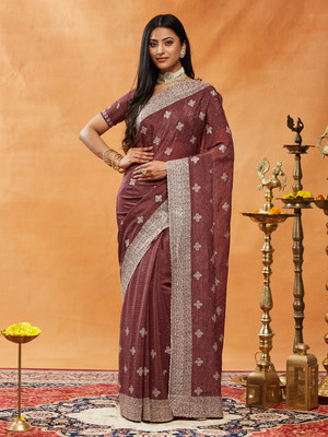 KASEE Embroidered Bollywood Chiffon Saree(Pink)