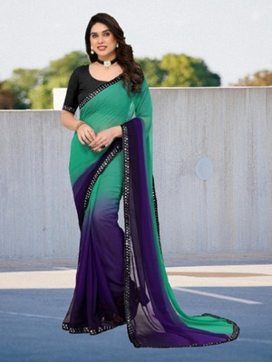 NESHVI ENTERPRISE Ombre Bollywood Georgette Saree(Dark Green)