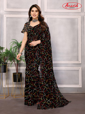 Anand Sarees Printed Bollywood Georgette Saree(Black)