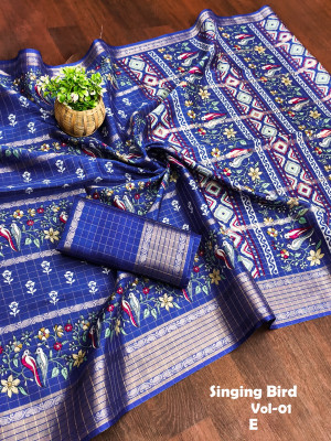 Sita Printed Bollywood Silk Blend Saree(Dark Blue)