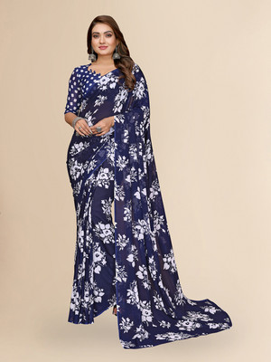 Moda Rapido Floral Print Daily Wear Georgette Saree(Blue)