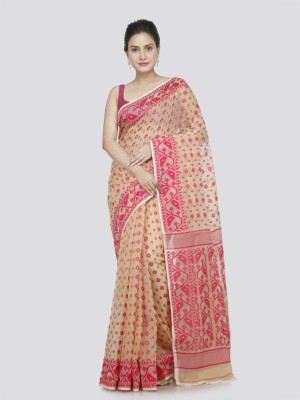 PinkLoom Woven Handloom Handloom Pure Cotton Saree(Beige)