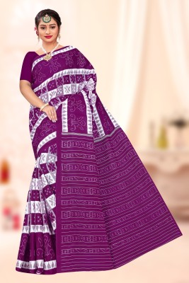 Tareni Printed Sambalpuri Pure Cotton Saree(Purple)