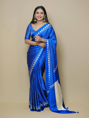 pal fashion Printed Bollywood Crepe Saree(Blue)