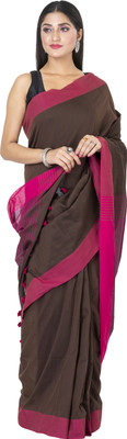 SAYAN CREATION Self Design Handloom Pure Cotton Saree(Brown, Pink)