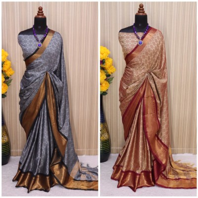 VRINDITA FASHION Woven Mysore Jacquard, Cotton Silk Saree(Pack of 2, Grey, Beige)