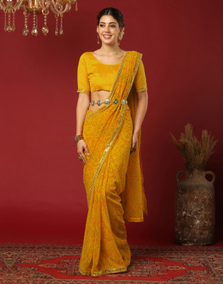 Samah Printed, Digital Print Bandhani Georgette Saree(Yellow)