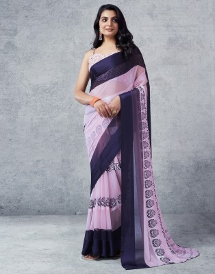 Samah Embellished, Geometric Print Bollywood Georgette Saree(Pink, Blue)