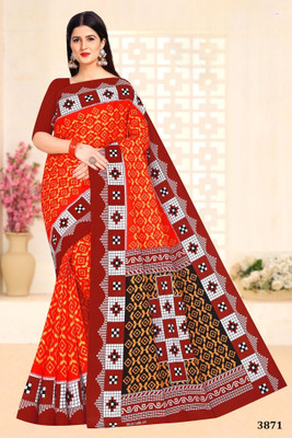 kalyani nx Printed Sambalpuri Pure Cotton Saree(Red)
