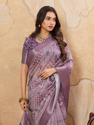 SOHINI NX Printed, Woven Bollywood Cotton Blend Saree(Purple)
