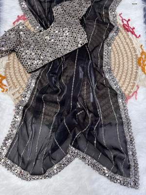 jashvicreation Embroidered, Self Design Bollywood Georgette Saree(Black)