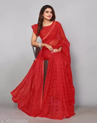 Amavii Self Design Bollywood Net Saree(Red)