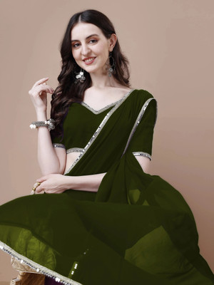 Rensa Solid/Plain Bollywood Georgette Saree(Light Green)