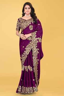 Mortile Designer Studio Embroidered Bollywood Georgette Saree(Maroon)
