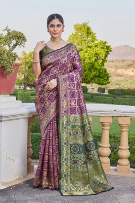 Houri Fab Woven Banarasi Cotton Silk Saree(Purple)