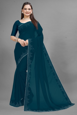Manan Creation Solid/Plain Bollywood Georgette, Chiffon Saree(Green)
