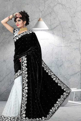 GUNHILD Self Design Banarasi Velvet Saree(Black)