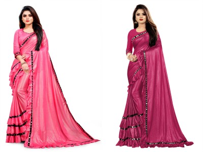 Fashion Field Self Design Bollywood Lycra Blend Saree(Pack of 2, Pink)