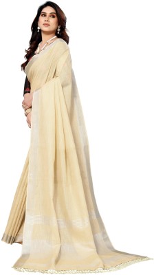 ALAGINI Self Design Assam Silk Linen, Cotton Linen Saree(Cream)