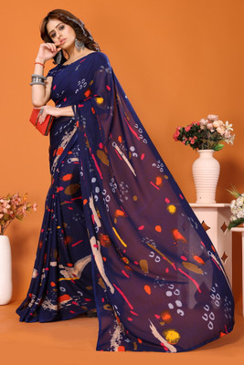 YASHIKA Printed Daily Wear Georgette Saree(Blue)