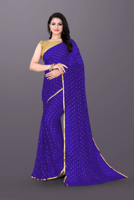 Desi Style Printed Bollywood Velvet, Chiffon Saree(Dark Blue)