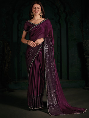 Sareemall Embellished Bollywood Chiffon Saree(Magenta)