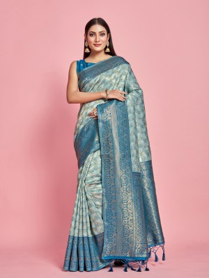 MIMOSA Woven Kanjivaram Art Silk Saree(Light Blue)