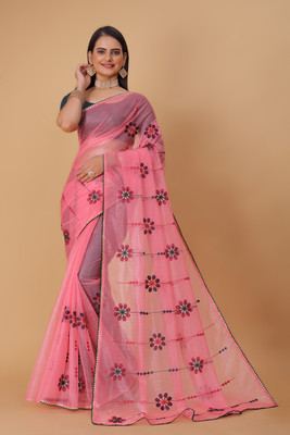 Tejal Creation Self Design Bollywood Organza Saree(Pink)