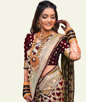 SOMVATI Woven, Self Design, Embellished Kanjivaram Art Silk, Jacquard Saree(Maroon)
