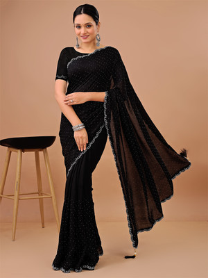 Divastri Embellished Kanjivaram Silk Blend Saree(Black)