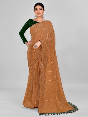 Hirvanti Fashion Embellished, Self Design Bollywood Silk Blend Saree(Yellow)
