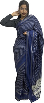 Sitanjali Printed Bollywood Art Silk, Silk Blend Saree(Dark Blue, Blue)