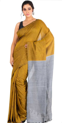 LushLooms Solid/Plain Handloom Pure Cotton, Viscose Rayon Saree(Multicolor)